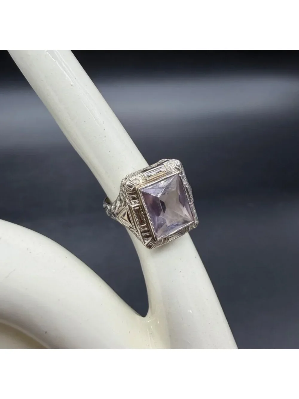 Art Deco 14K White Gold Ring Purple Stone Size 5.25 White Wile & Warner Vintage